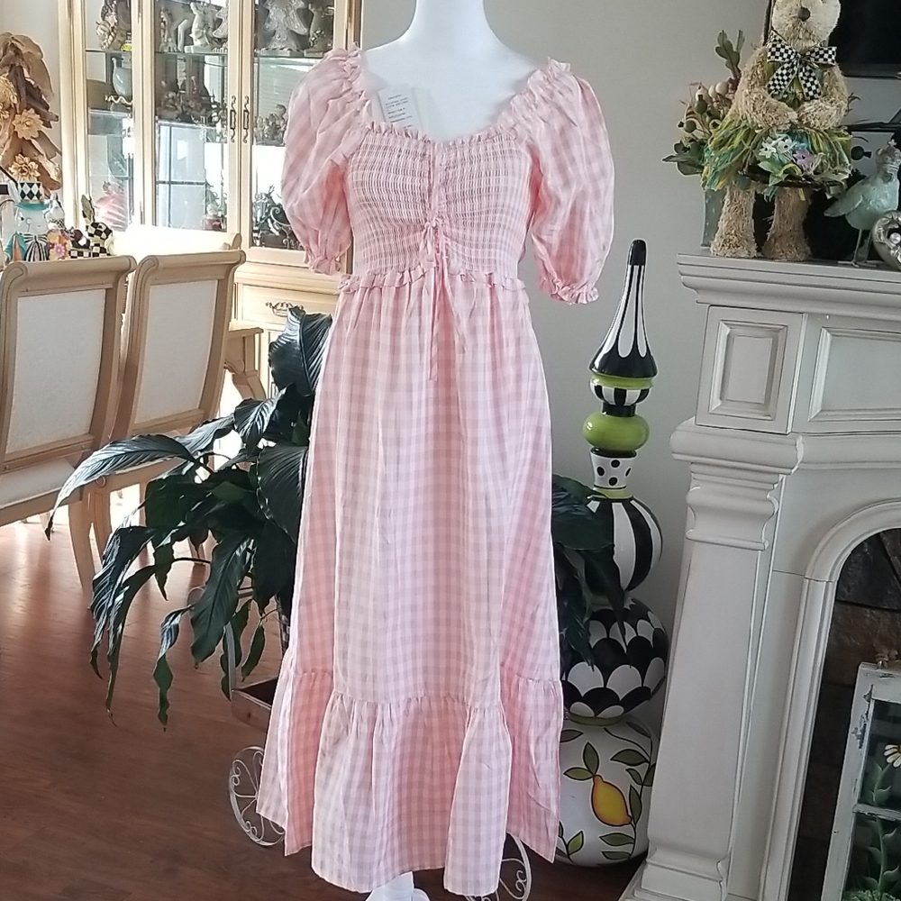 Moonsea Peach Gingham Dress